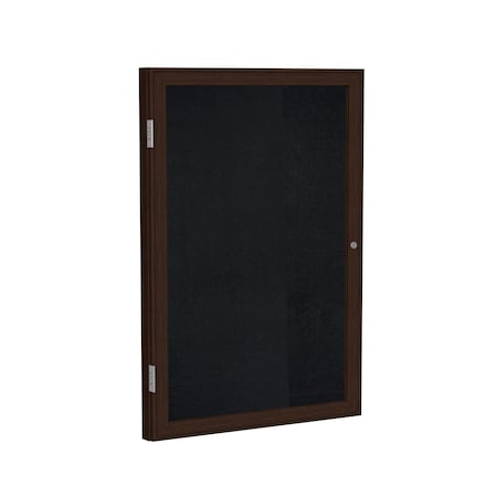 Ghent Enclosed Bulletin Board, 1 Door, Rcycl, Walnut Frame, 3 ft H x 30 in W, Black PN13630TR-BK